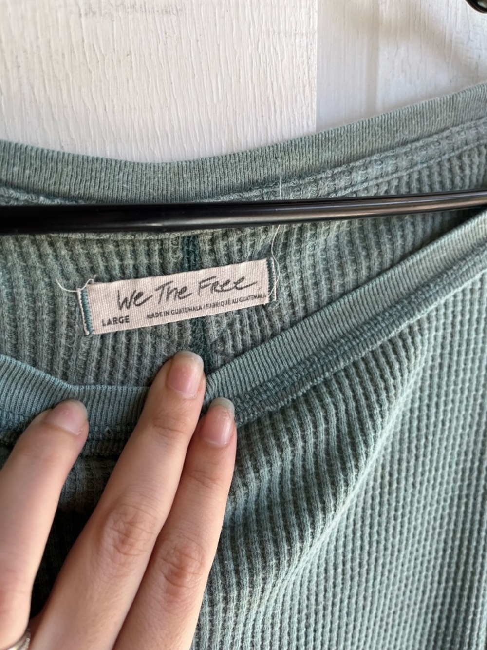We The Free Sage Green Waffle Knit Long Sleeve Top - Picture 3 of 4